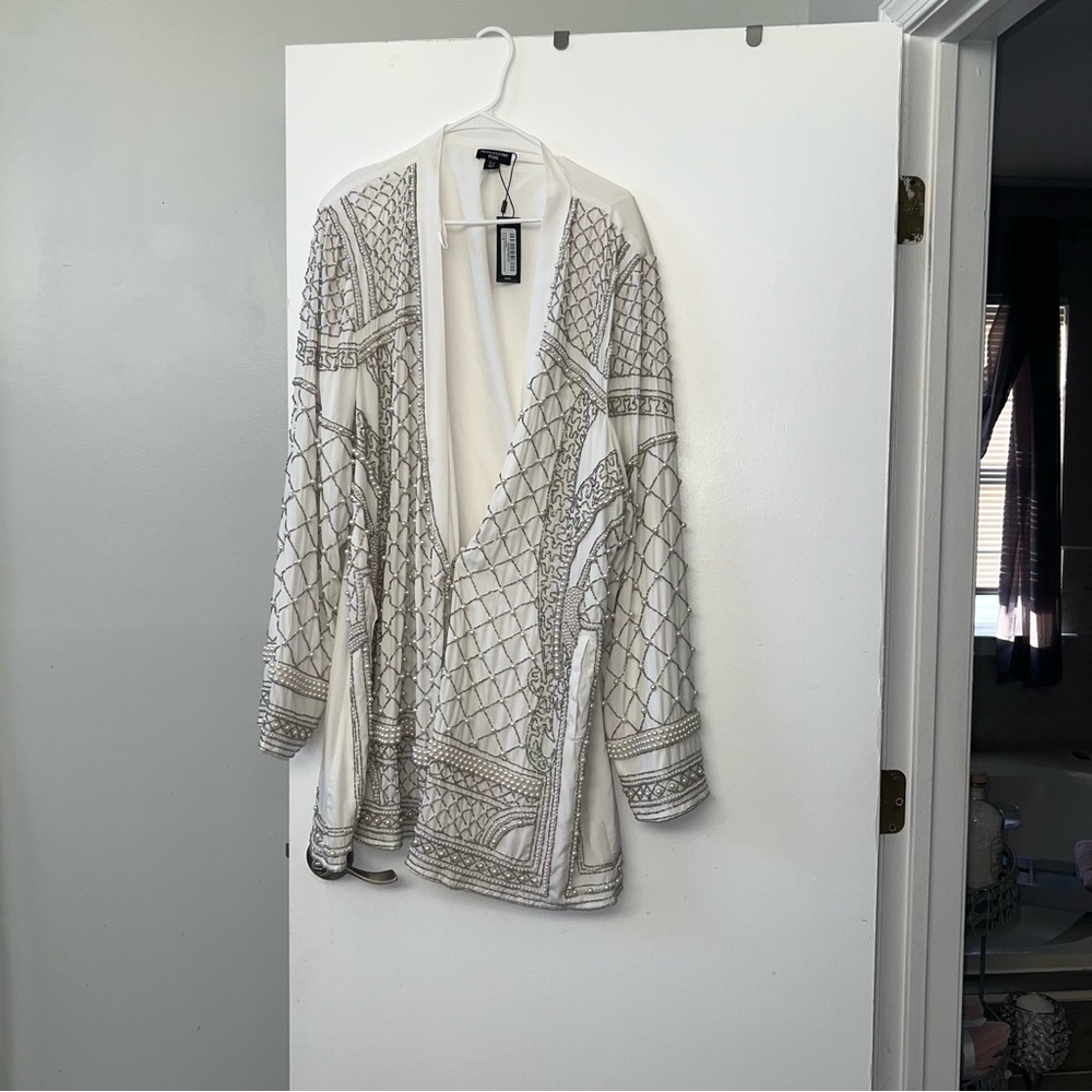 PrettyLittleThing White and Silver Embellished Blazer